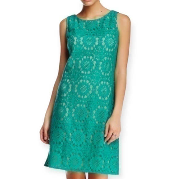 Eliza J emerald green lace shift dress with nude lining - Picture 1 of 11
